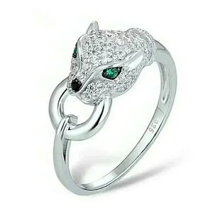 Gorgeous 925 Silver Emerald Diamond Panther Ring
